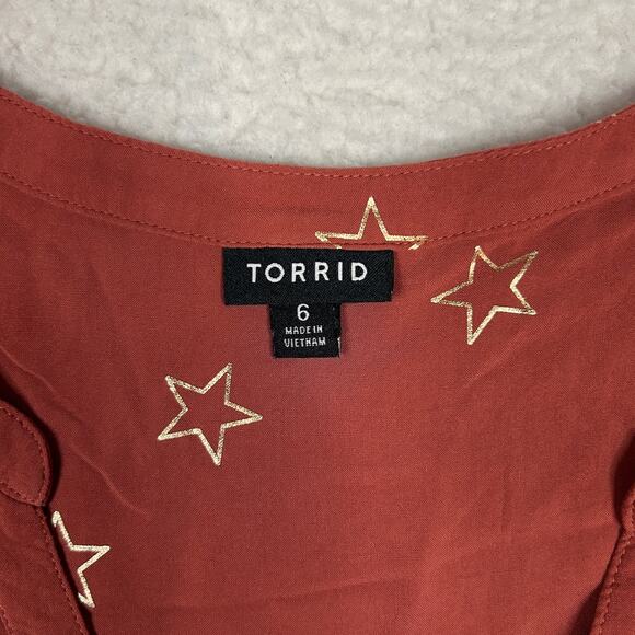 Torrid Size 6X Harper Challis Button-Front Dolman Sleeve Top Blouse Stars Orange - Picture 5 of 8